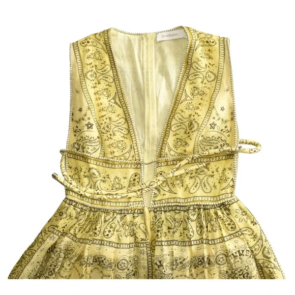 G0 NWOT ZIMMERMANN Yellow Bandana Linen & Silk Matchmaker Bow Long Dress Size 3 - Picture 5 of 7